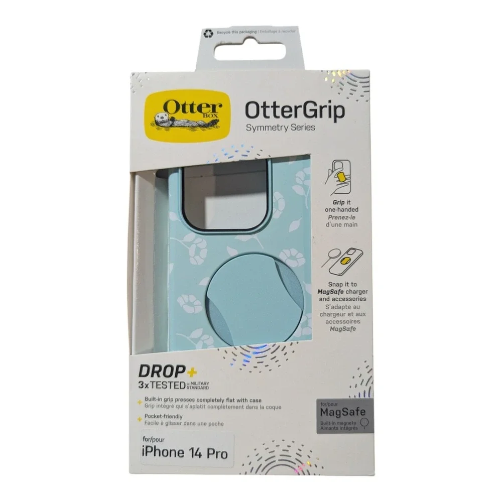 H3. OtterBox OtterGrip Symmetry Case for Apple iPhone 14‎ Pro - Blue Flower